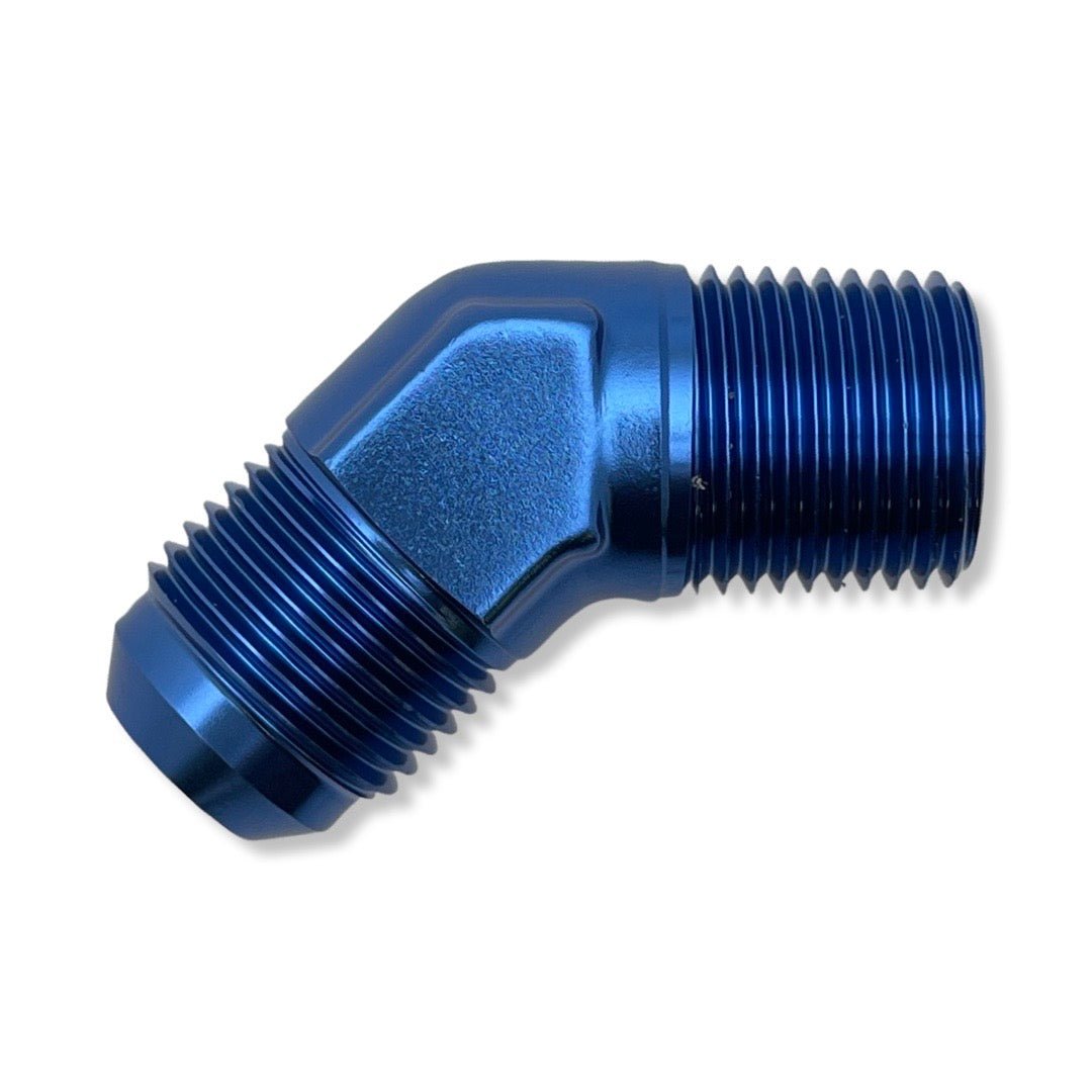 AN10 to 1/2" -14 NPT 45° Male Adapter - Blue
