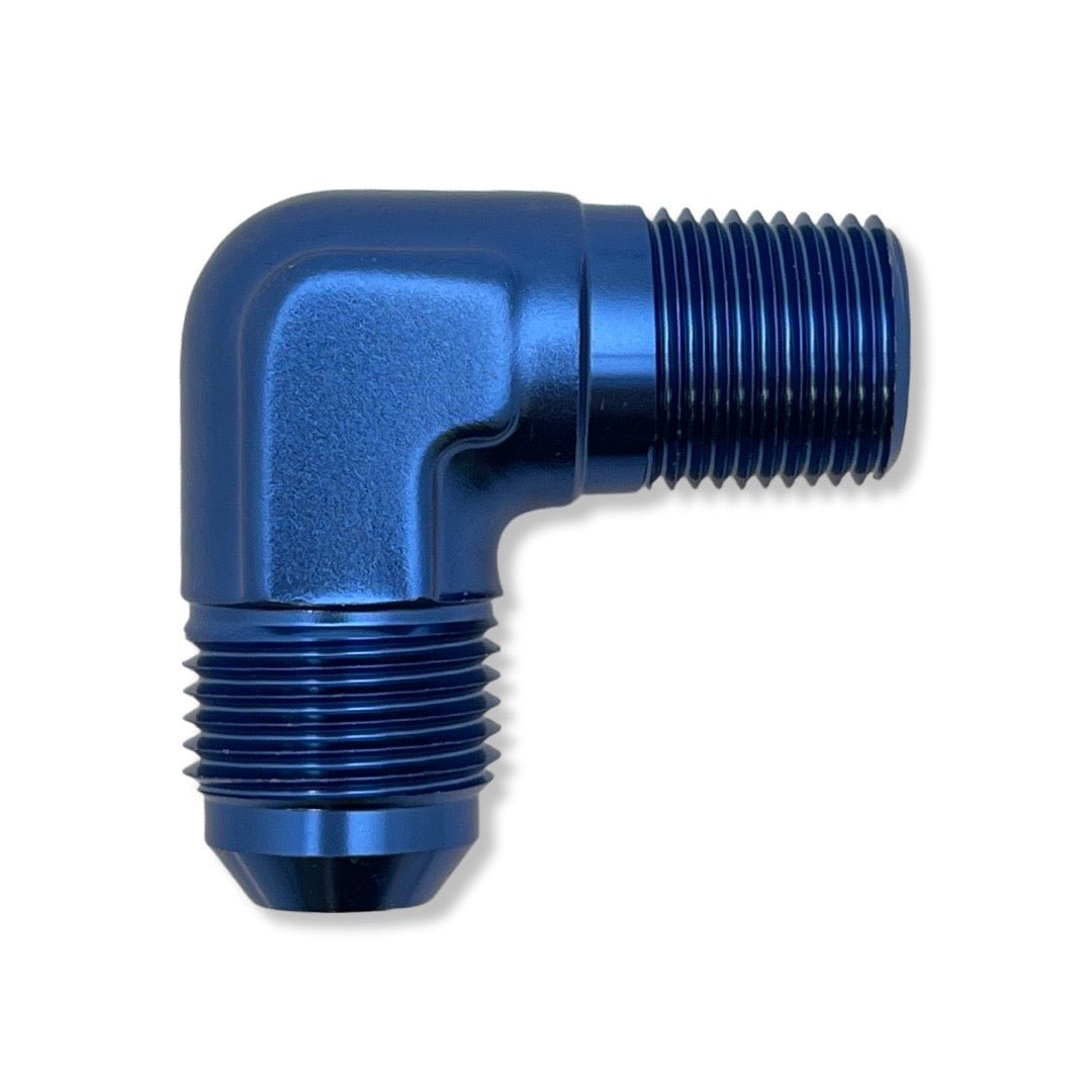 AN10 to 1/2" -14 NPT 90° Male Adapter - Blue