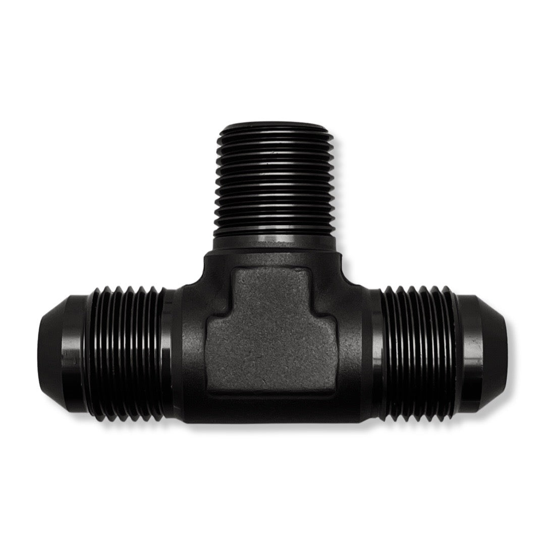 AN12 Male Tee Adapter With 3/4" -14 NPT On Branch - Black