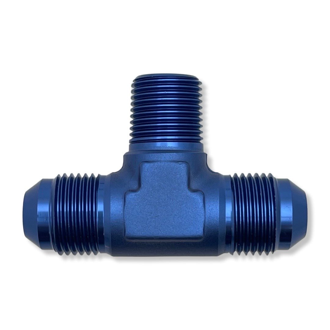 AN12 Male Tee Adapter With 3/4" -14 NPT On Branch - Blue
