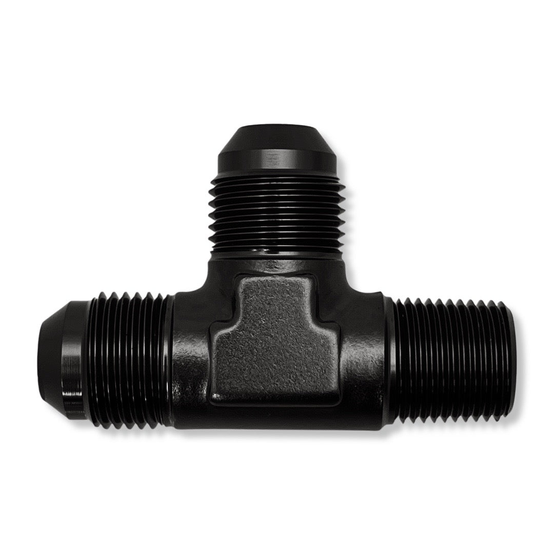 AN12 Male Tee Adapter With 3/4" -14 NPT On Run - Black