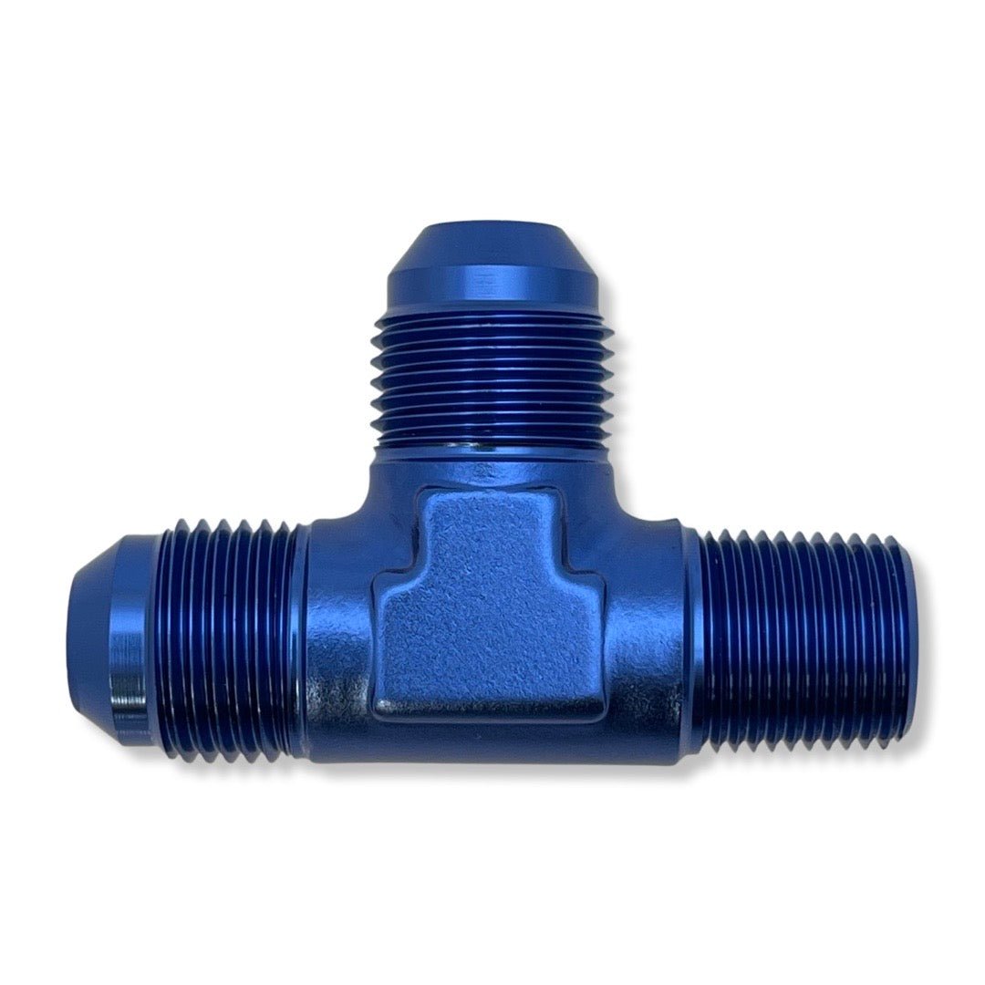 AN12 Male Tee Adapter With 3/4" -14 NPT On Run - Blue