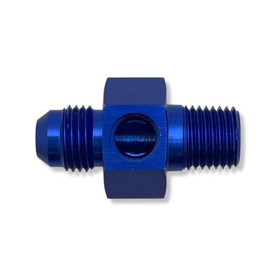 AN6 Male to 1/4" -18 NPT With 1/8" -27 NPT Port Gauge Adapter - Blue - 100193 by AN3 Parts