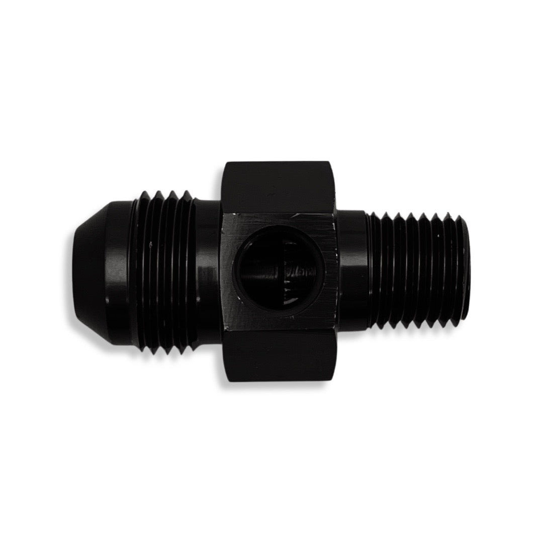 AN8 to 3/8" -18 NPT With 1/8" -27 NPT Port Gauge Adapter - Black - 100198BK by AN3 Parts